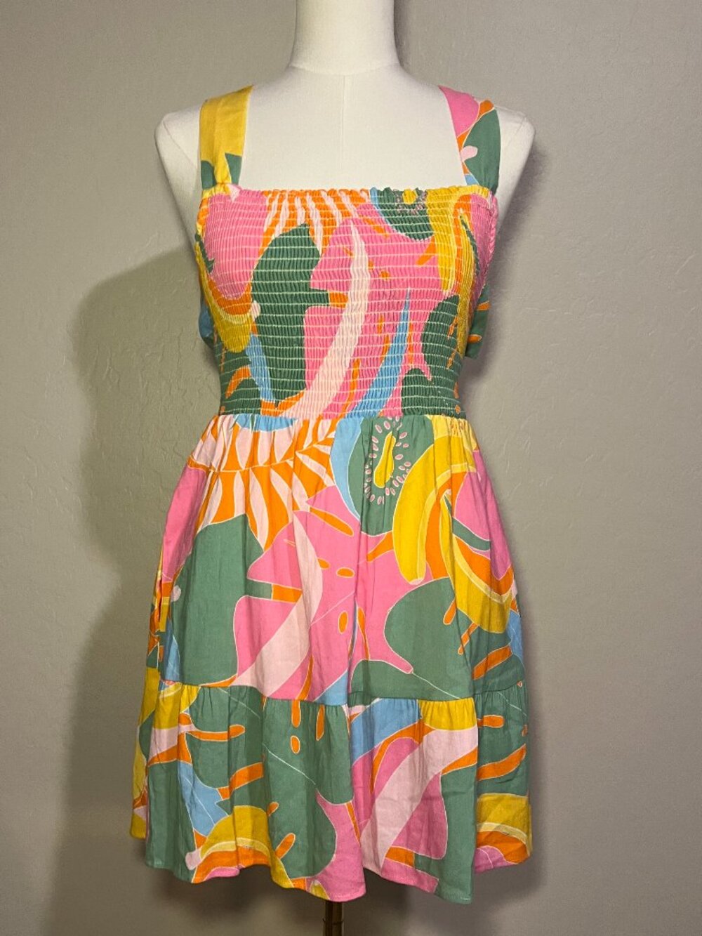 Show Me Your Mumu Collins Mini Dress Tropical Fruit Wrap Tie Back Size S